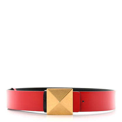 Valentino Garavani Glossy Calfskin One Stud Reversible Belt 70 28 Black Pure Red 3 of 8