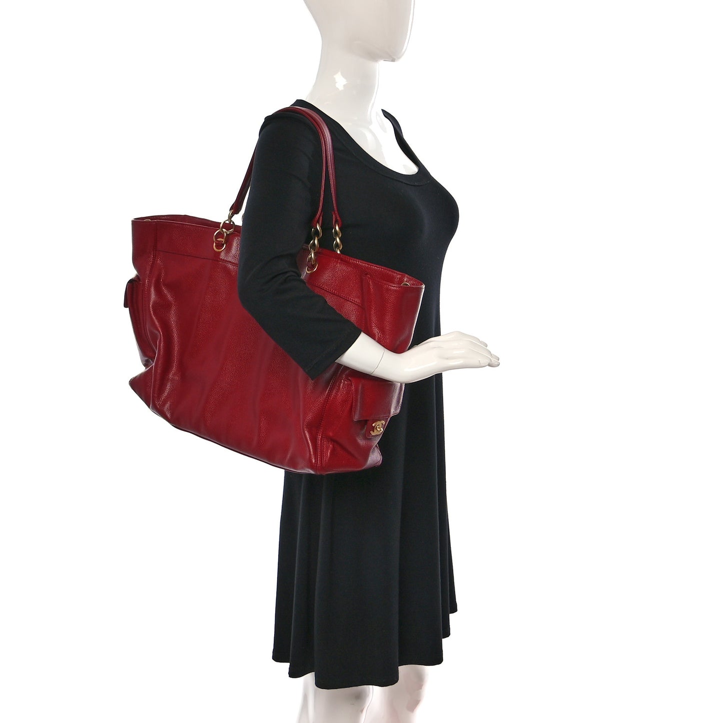 Caviar Pocket Shopping Tote Red