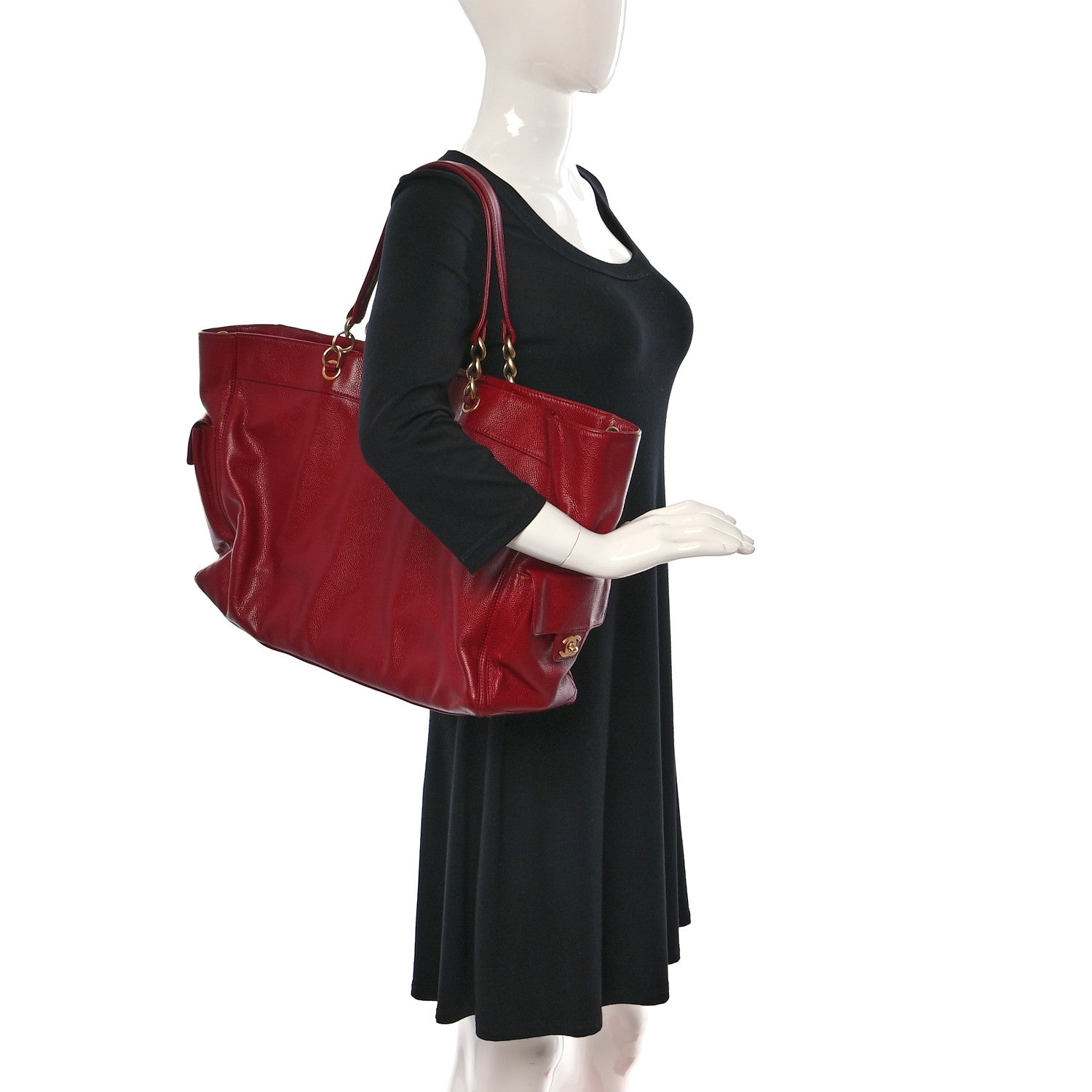 Chanel Caviar Pocket Shopping Tote Red 2 of 12