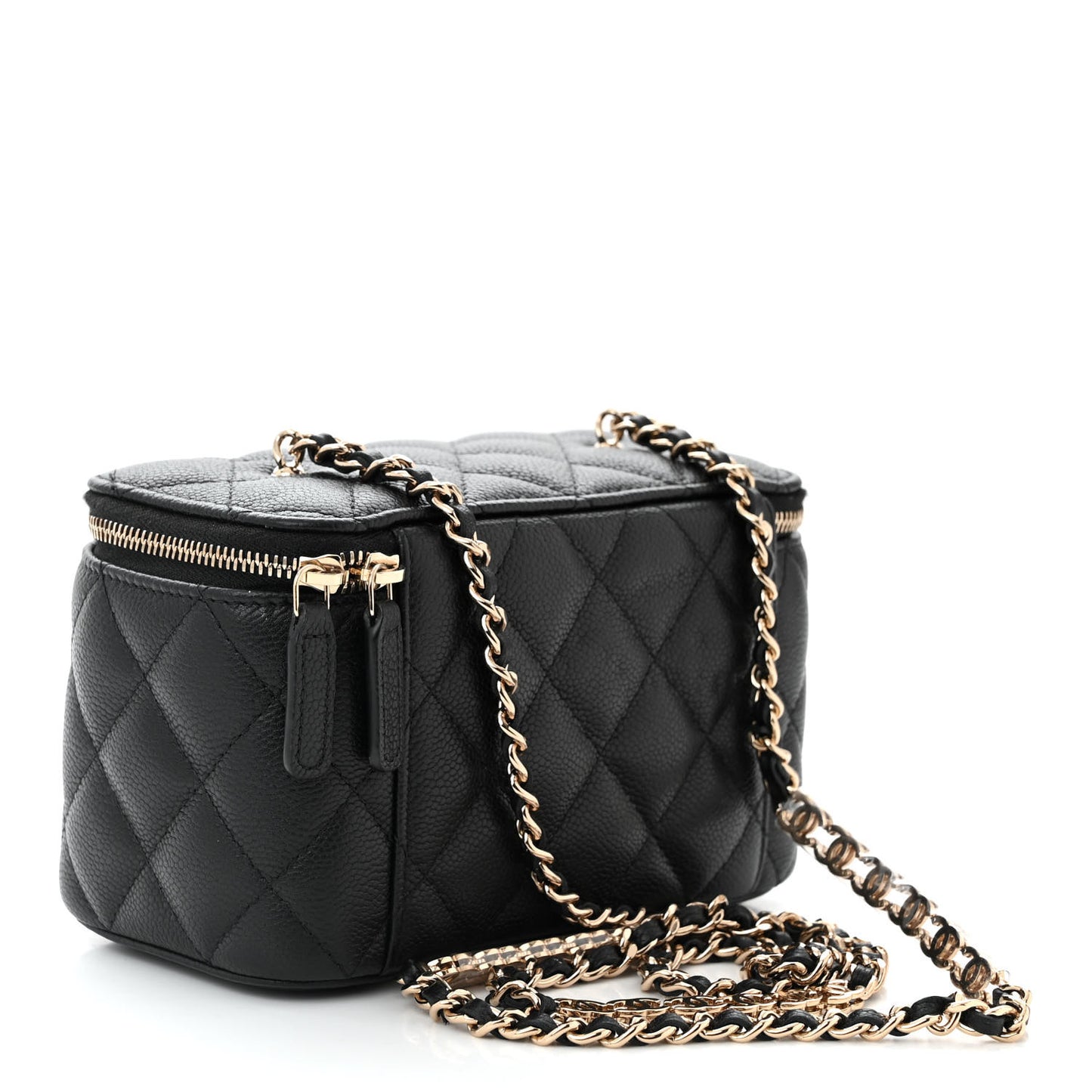 Caviar Quilted Small Tiny CC Vanity Case With Chain Black
