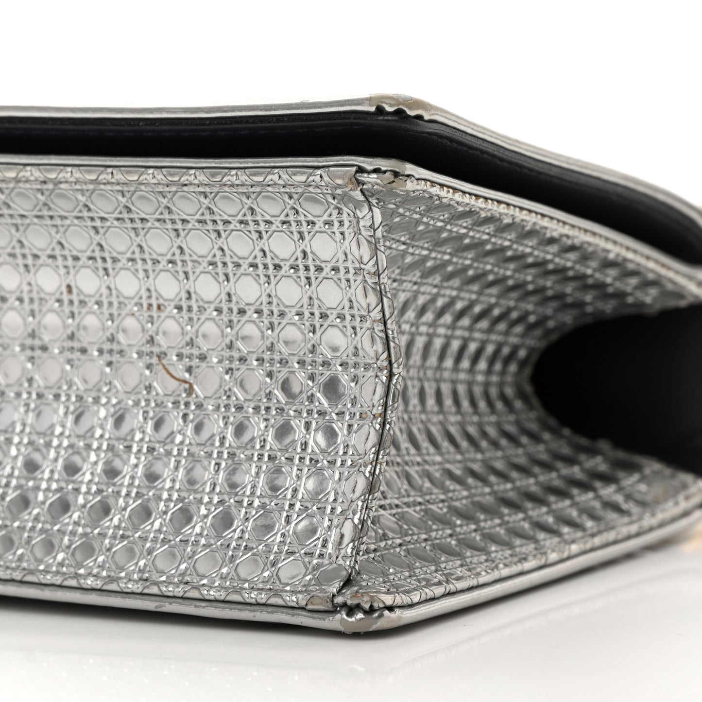 Metallic Patent Micro-Cannage Small Diorama Flap Bag Silver
