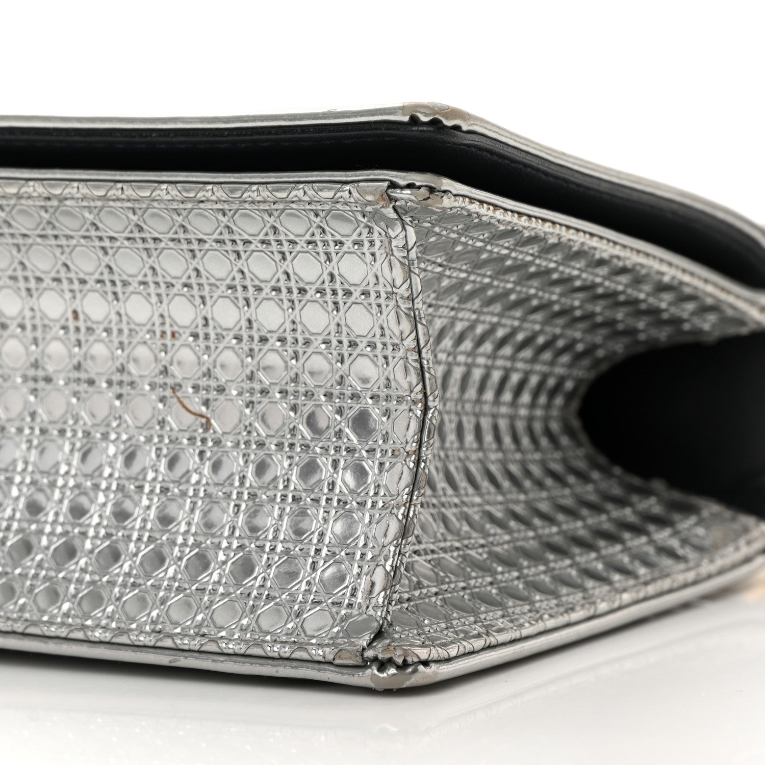 Christian Dior Metallic Patent Micro-Cannage Small Diorama Flap Bag Silver 10 of 21