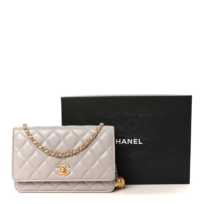 Chanel Lambskin Quilted CC Pearl Crush Wallet on Chain WOC Grey 12 of 12