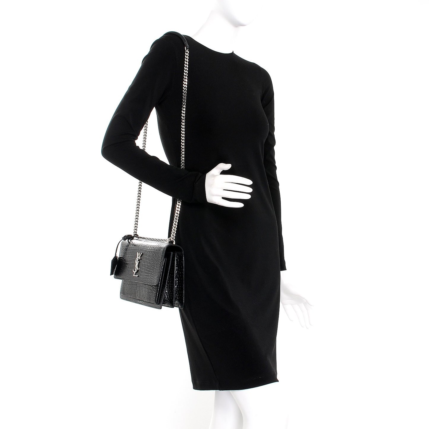 Calfskin Crocodile Embossed Medium Monogram Sunset Black