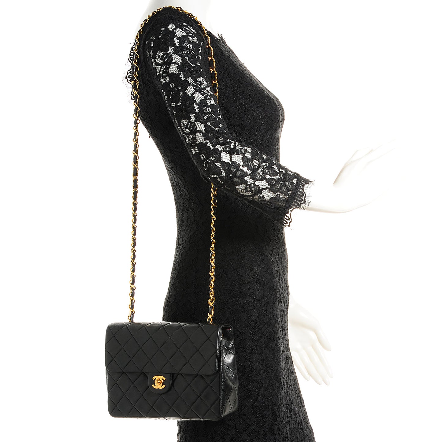 Lambskin Quilted Mini Square Flap Black