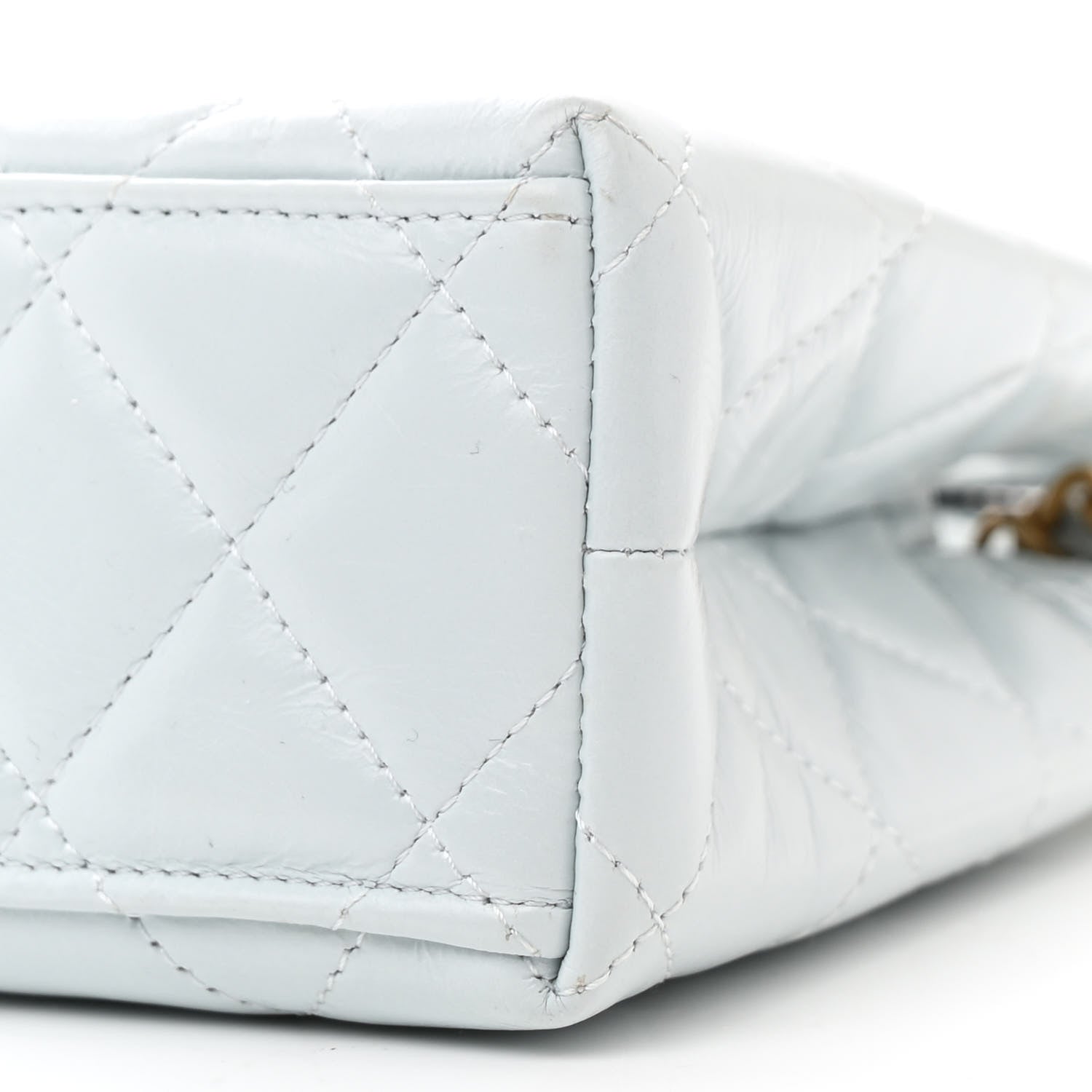 Chanel Shiny Aged Calfskin Quilted Nano Kelly Shopper Light Blue 10 of 12
