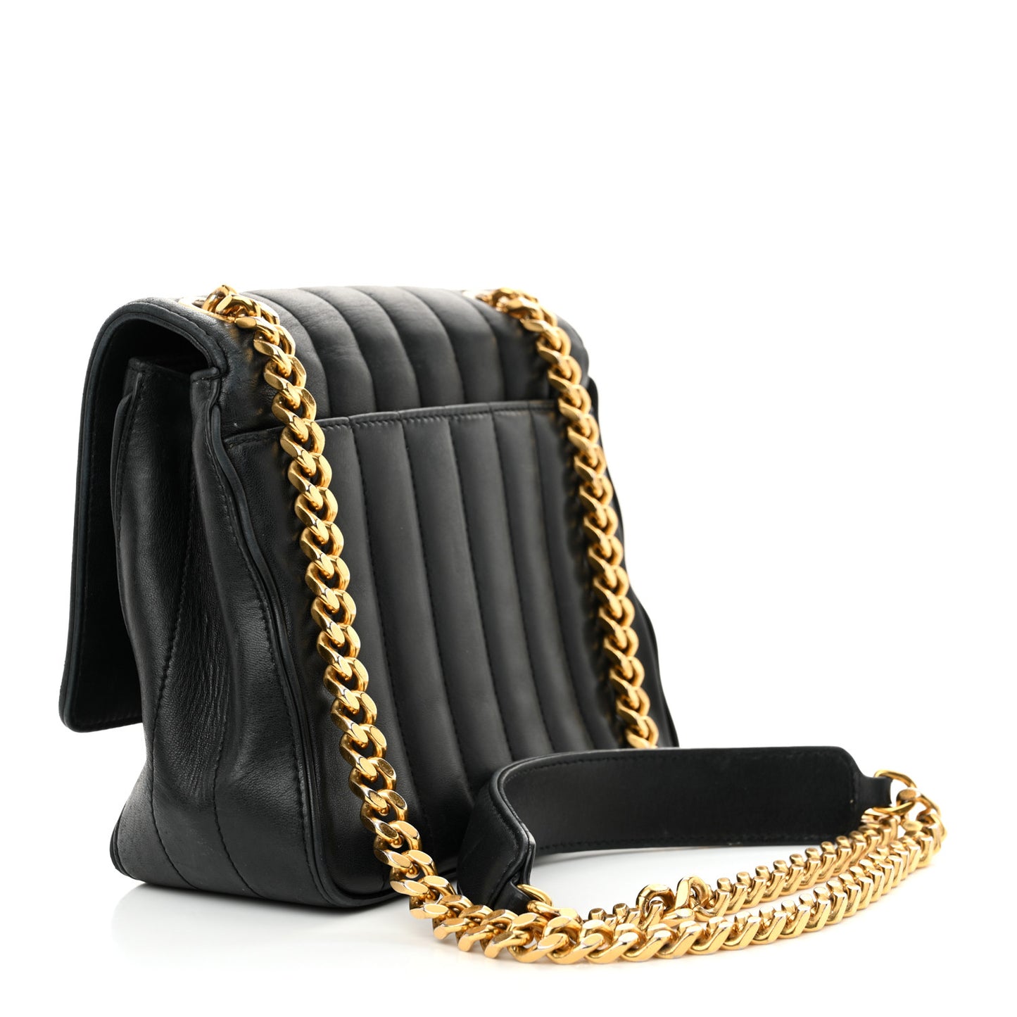 Lambskin Matelasse Monogram Medium Vicky Chain Bag Black
