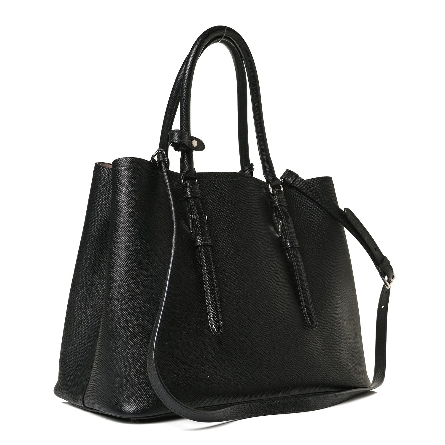 Prada Saffiano Cuir Large Double Bag Black Mughetto 3 of 13