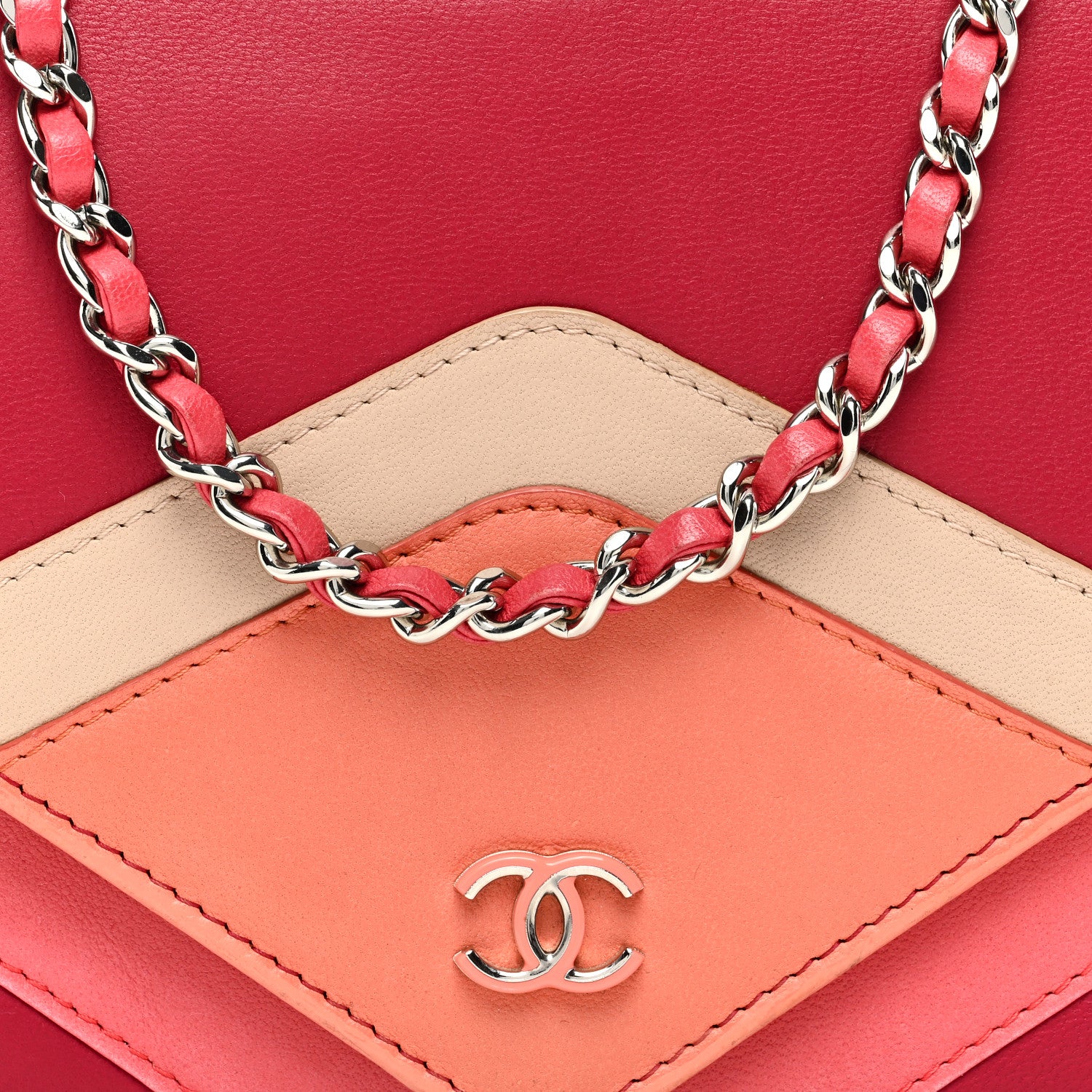 Chanel Lambskin Chevron Wallet On Chain WOC Dark Pink Multicolor 8 of 15