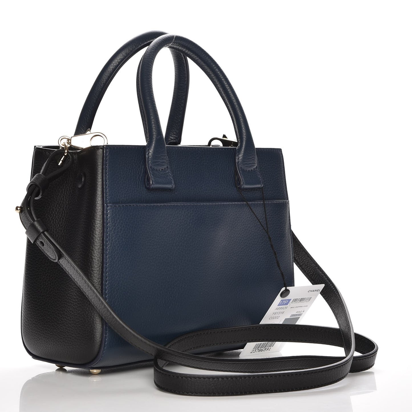 Grained Calfskin Mini Neo Executive Shopper Tote Navy