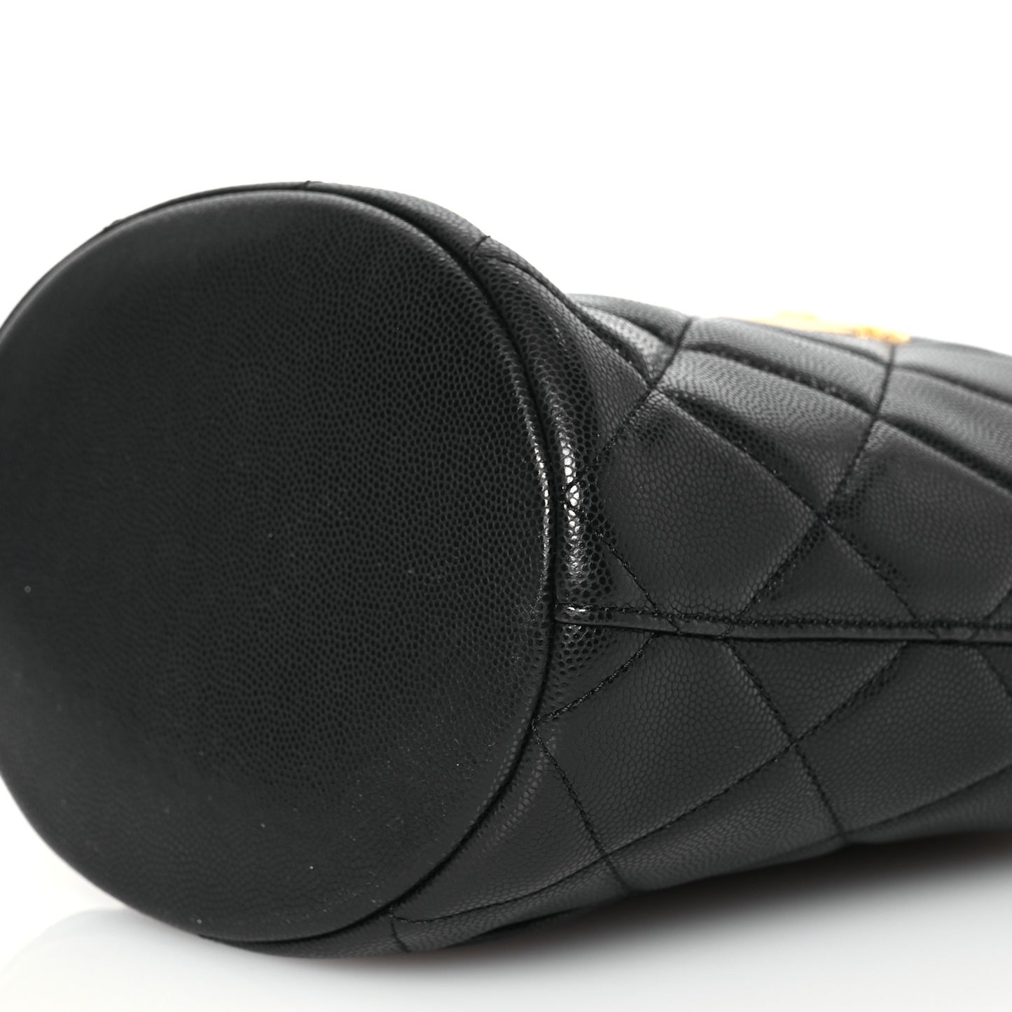 Caviar Quilted Twist Your Buttons Bucket Bag Black