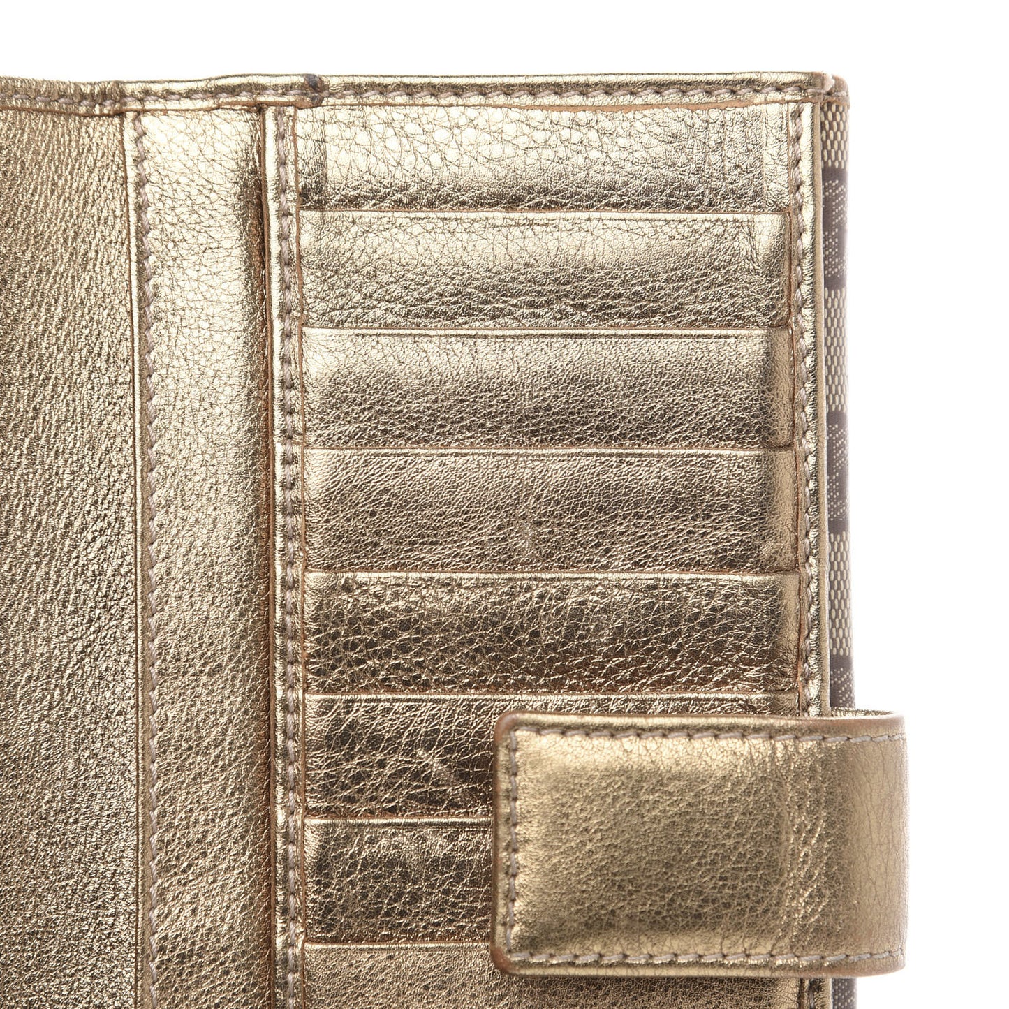 Crystal Monogram Metal Bar Continental Flap Wallet Gold