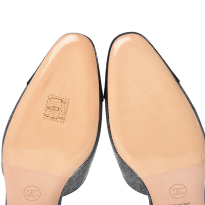 Chanel Metallic Lambskin Grosgrain Cap Toe CC Slingback Flats 37 Black Grey 10 of 10