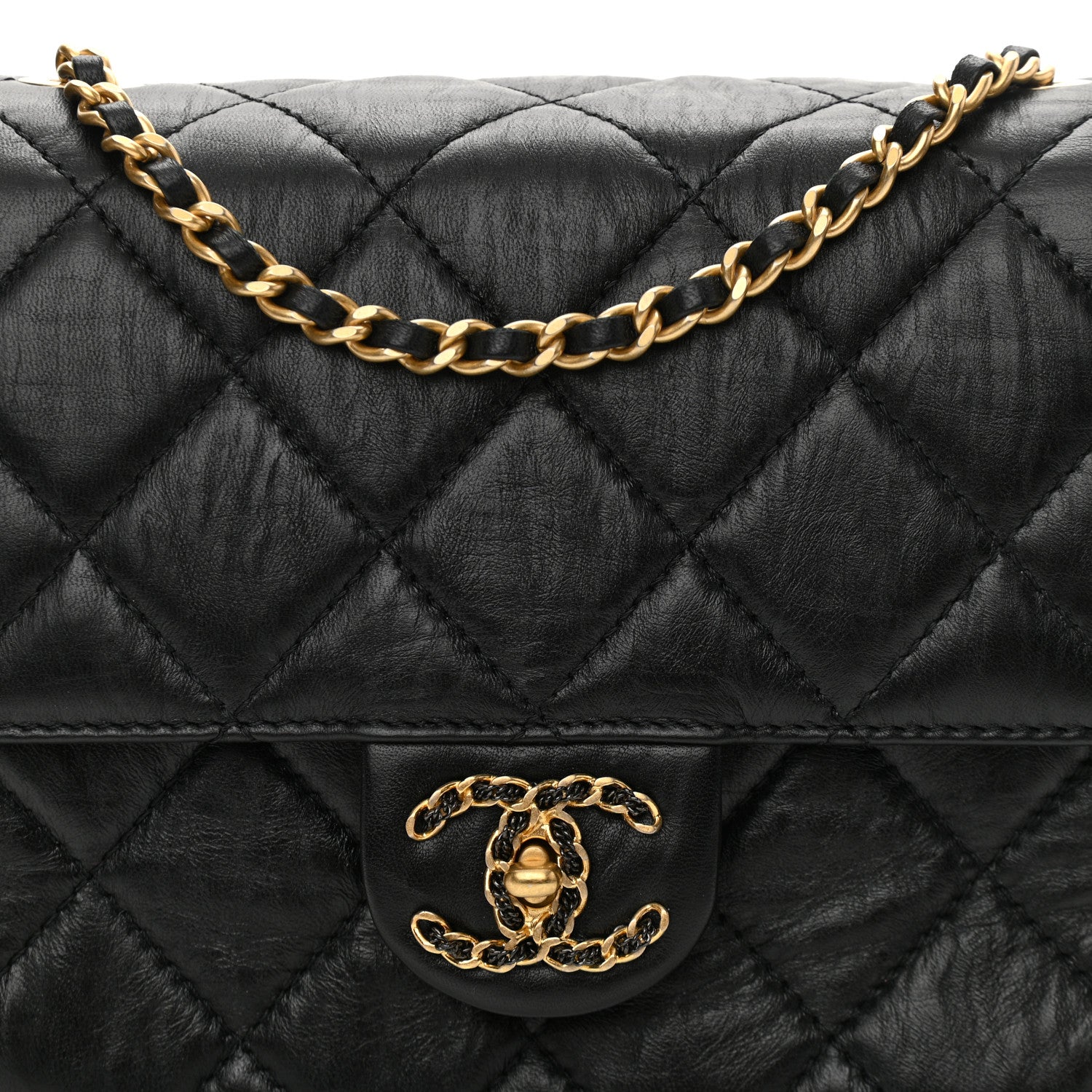 Chanel Crumpled Calfskin Quilted Square Flap Black 8 of 11