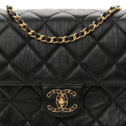 Chanel Crumpled Calfskin Quilted Square Flap Black 8 of 11