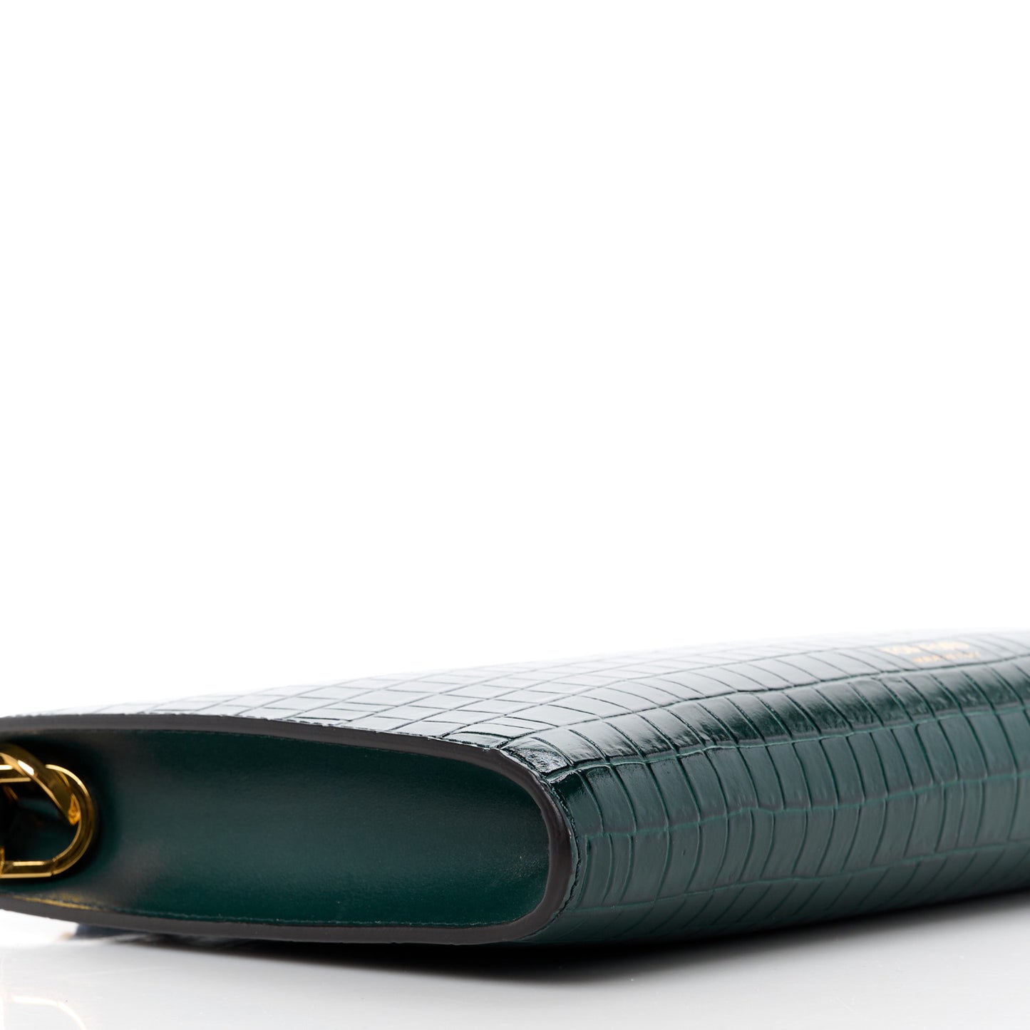 Calfskin Crocodile Embossed Zip Clutch Bottle Green