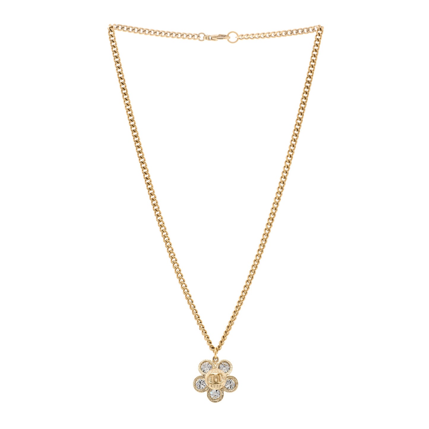 Crystal CC Flower Pendant Necklace Gold