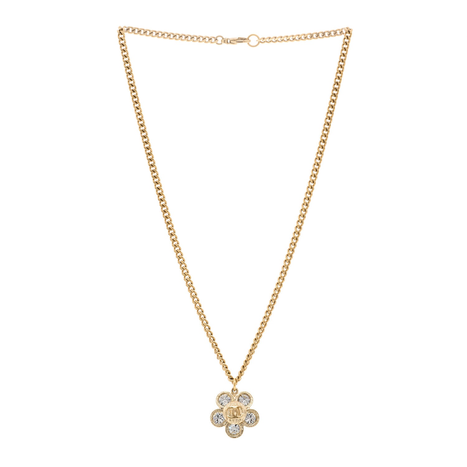 Chanel Crystal CC Flower Pendant Necklace Gold 3 of 6