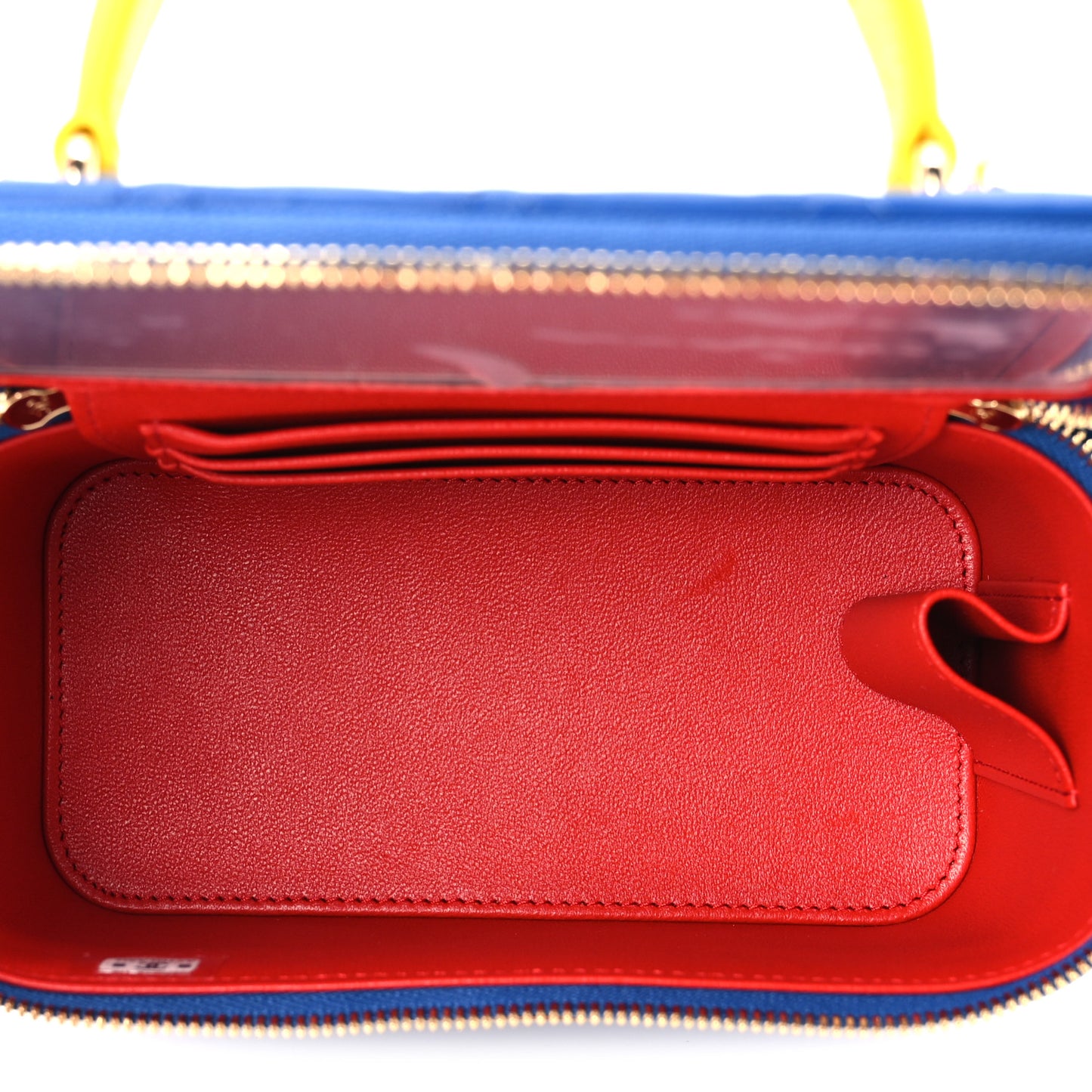 Lambskin Quilted Top Handle Vanity  Blue Red Yellow