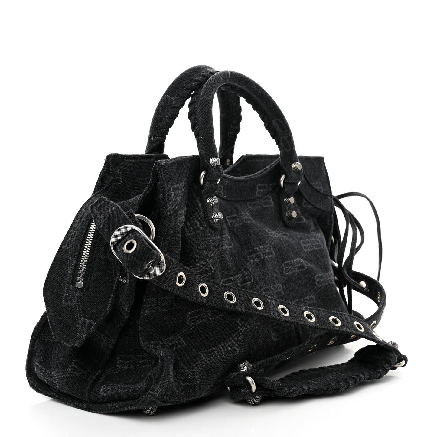 Washed Denim BB Monogram Neo Cagole City Handbag Black