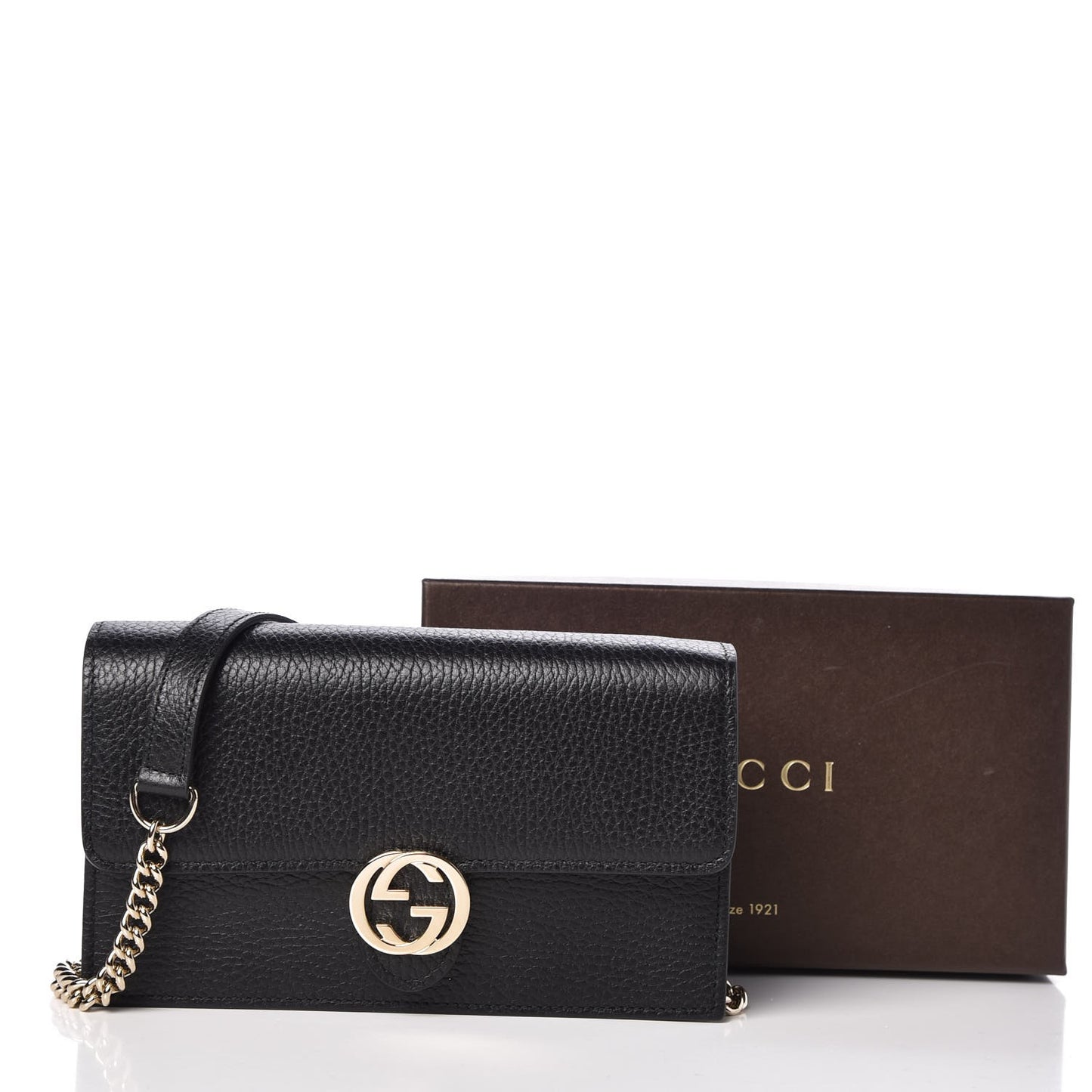 Dollar Calfskin Interlocking G Chain Wallet Black