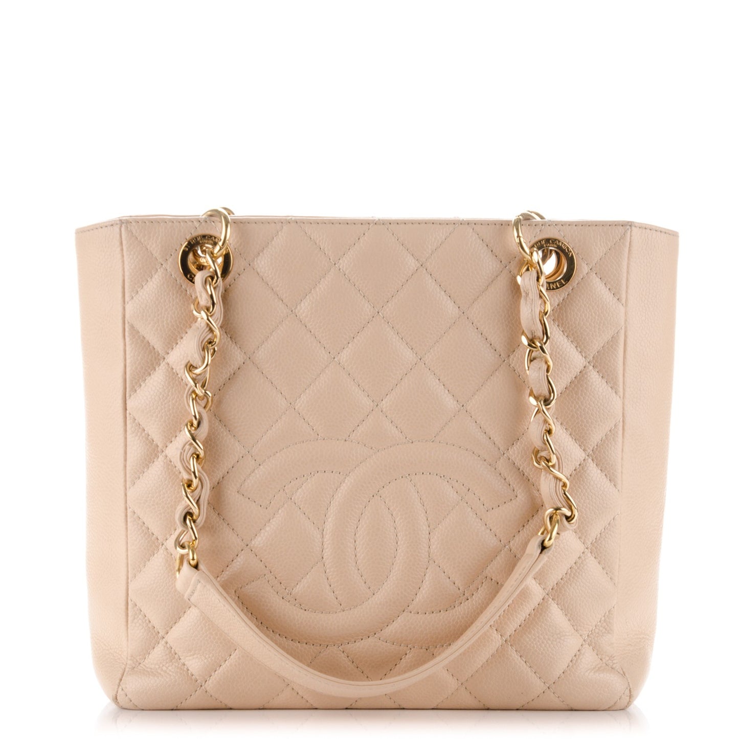Caviar Quilted Petit Shopping Tote PST Beige Clair