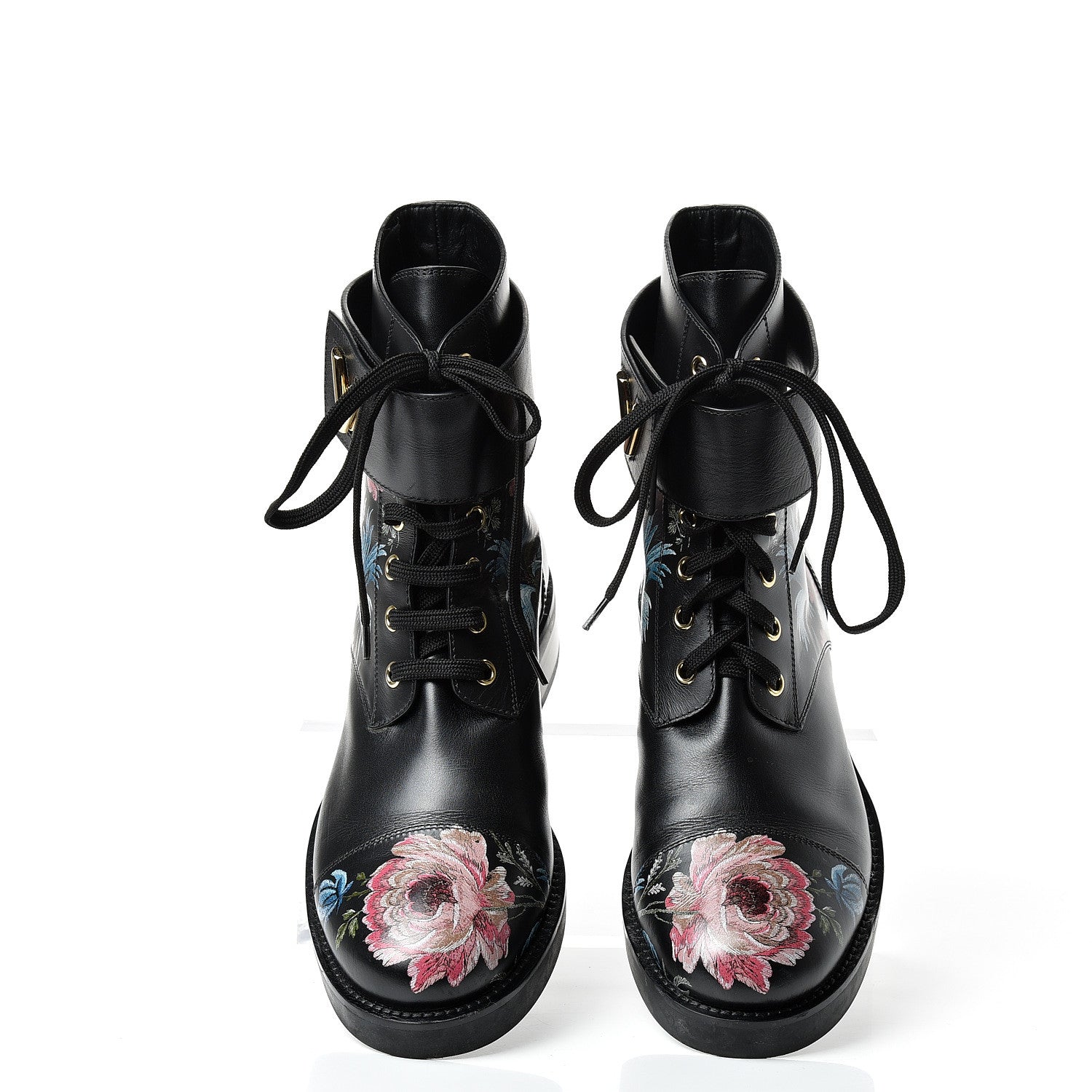 Louis Vuitton Calfskin Wonderland Ranger Flowers Boots 39.5 Black 5 of 9
