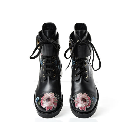 Louis Vuitton Calfskin Wonderland Ranger Flowers Boots 39.5 Black 5 of 9