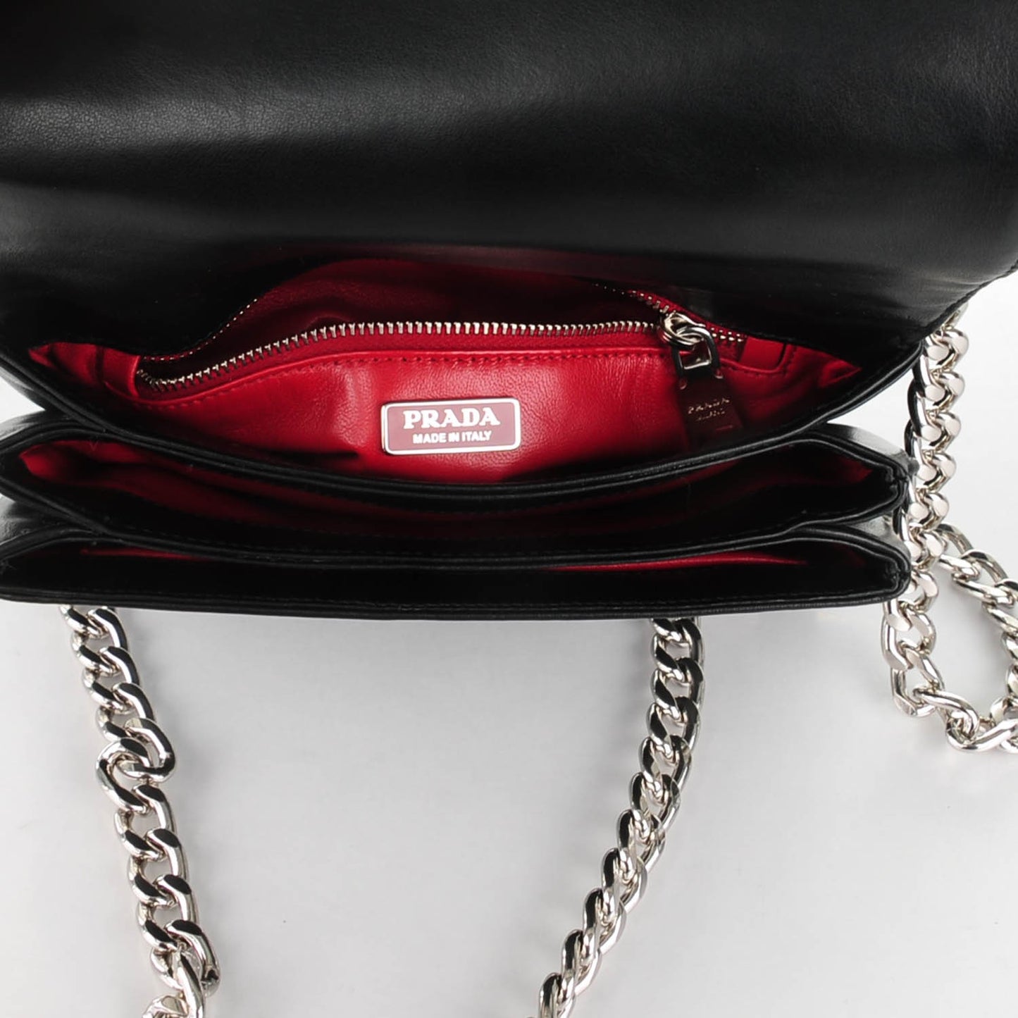 Tessuto Nylon Soft Calf Grommet Chain Shoulder Bag Nero Black