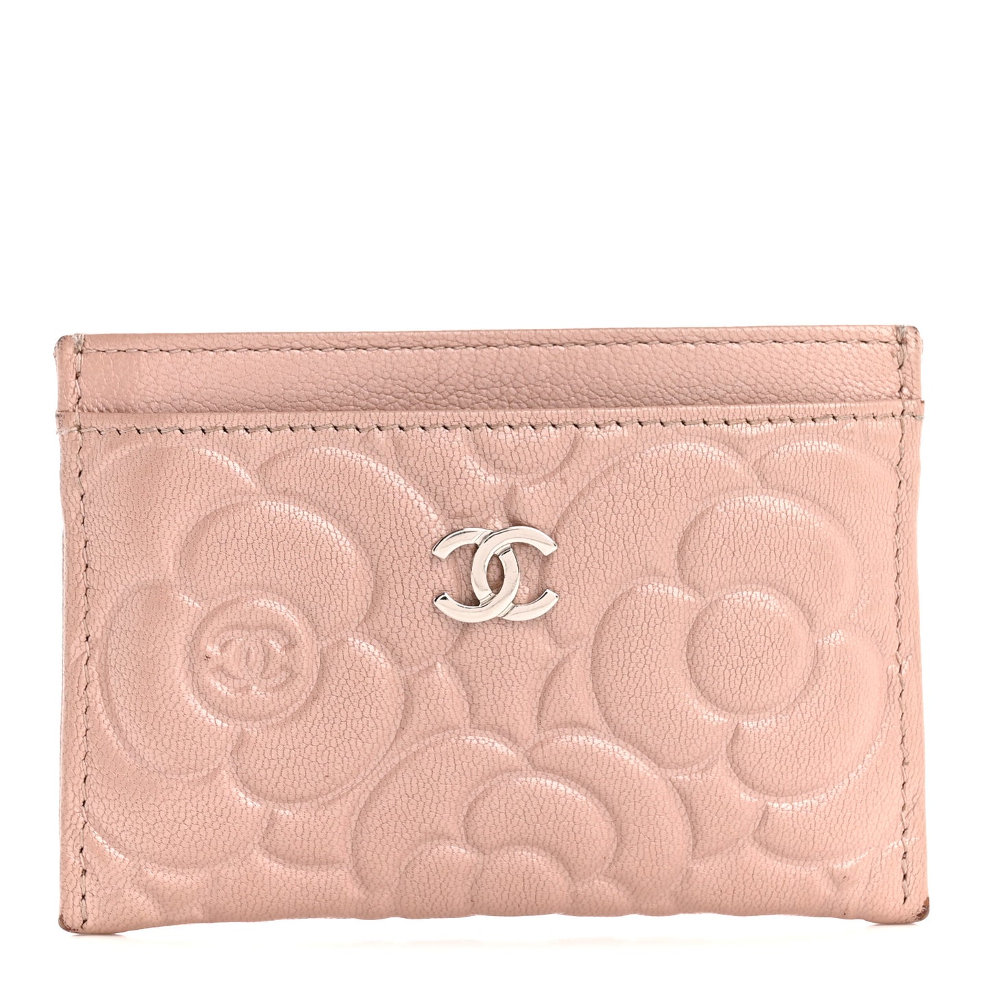 Goatskin Camellia Embossed Card Holder Light Pink