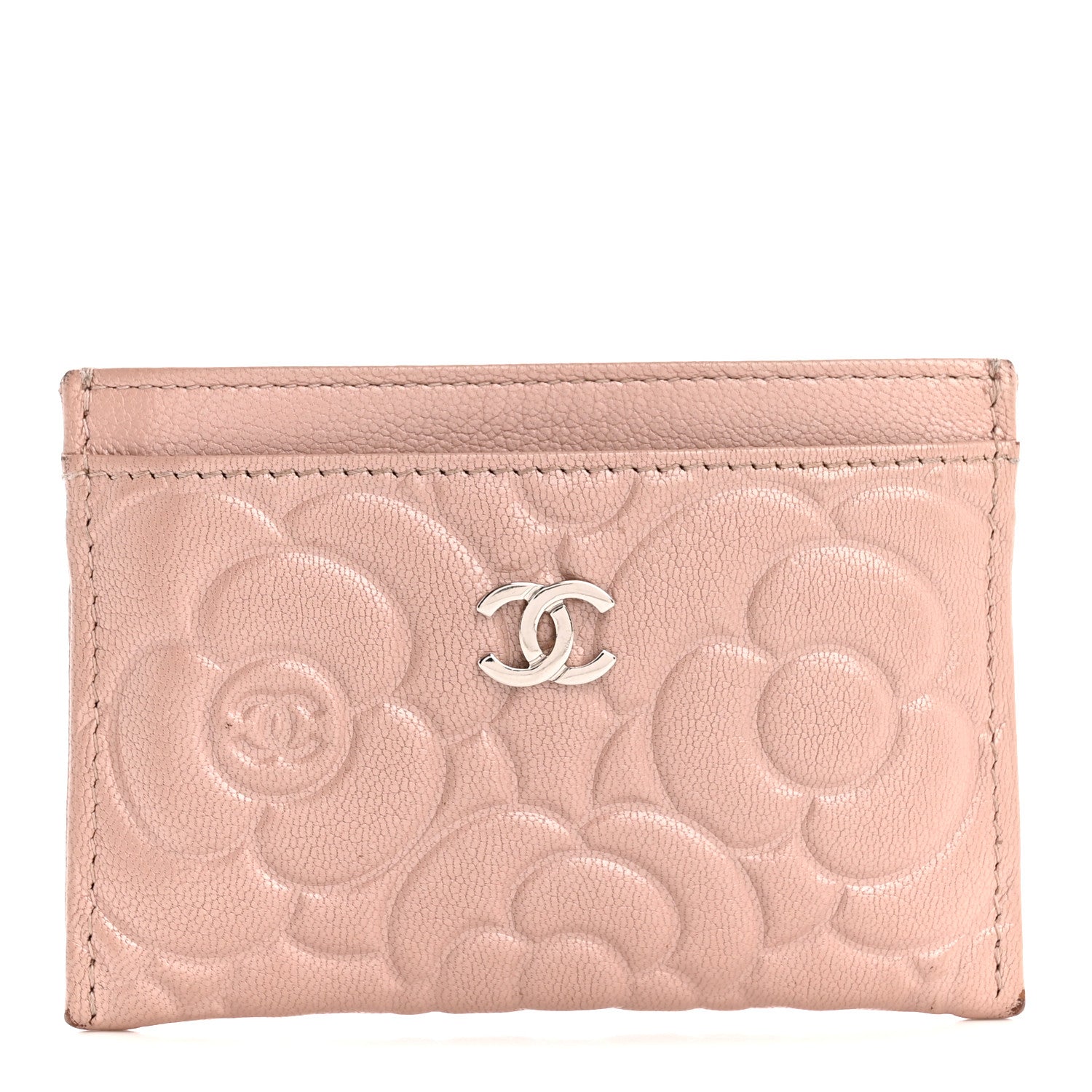 Chanel Goatskin Camellia Embossed Card Holder Light Pink 1 of 13