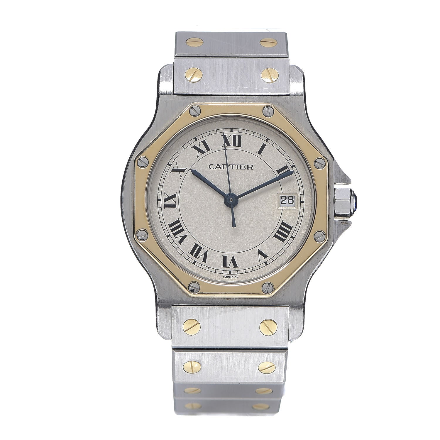 Cartier Stainless Steel 18K Yellow Gold 29mm Santos Octagon Quartz Watch 1 of 5