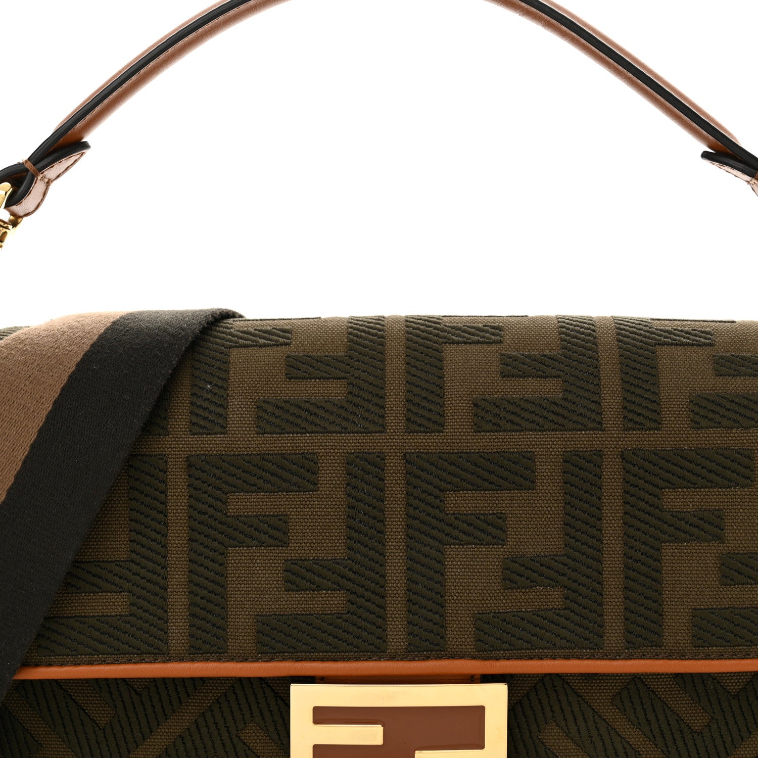 Fendi Canvas Vitello King FF Embroidered Baguette Amazzonia Cuoio 7 of 10