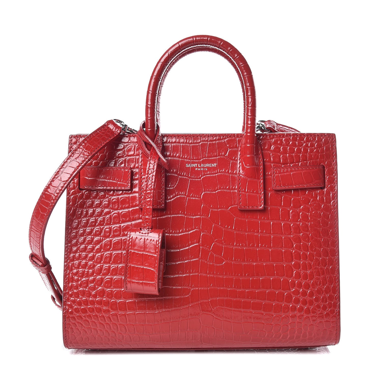 Calfskin Crocodile Embossed Nano Sac De Jour Dark Red