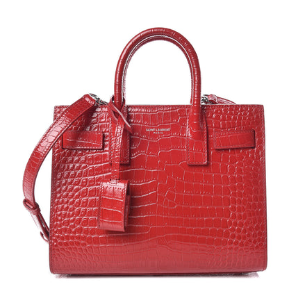 Saint Laurent Calfskin Crocodile Embossed Nano Sac De Jour Dark Red 1 of 10