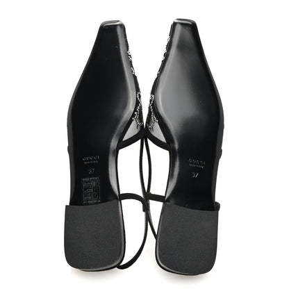 Gucci Suede Mesh Crystal GG Monogram Slingback Ballet Flats 37 Black 5 of 7