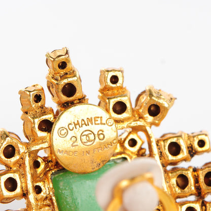 Chanel Resin Crystal Clip On Earrings Gold Green 4 of 4