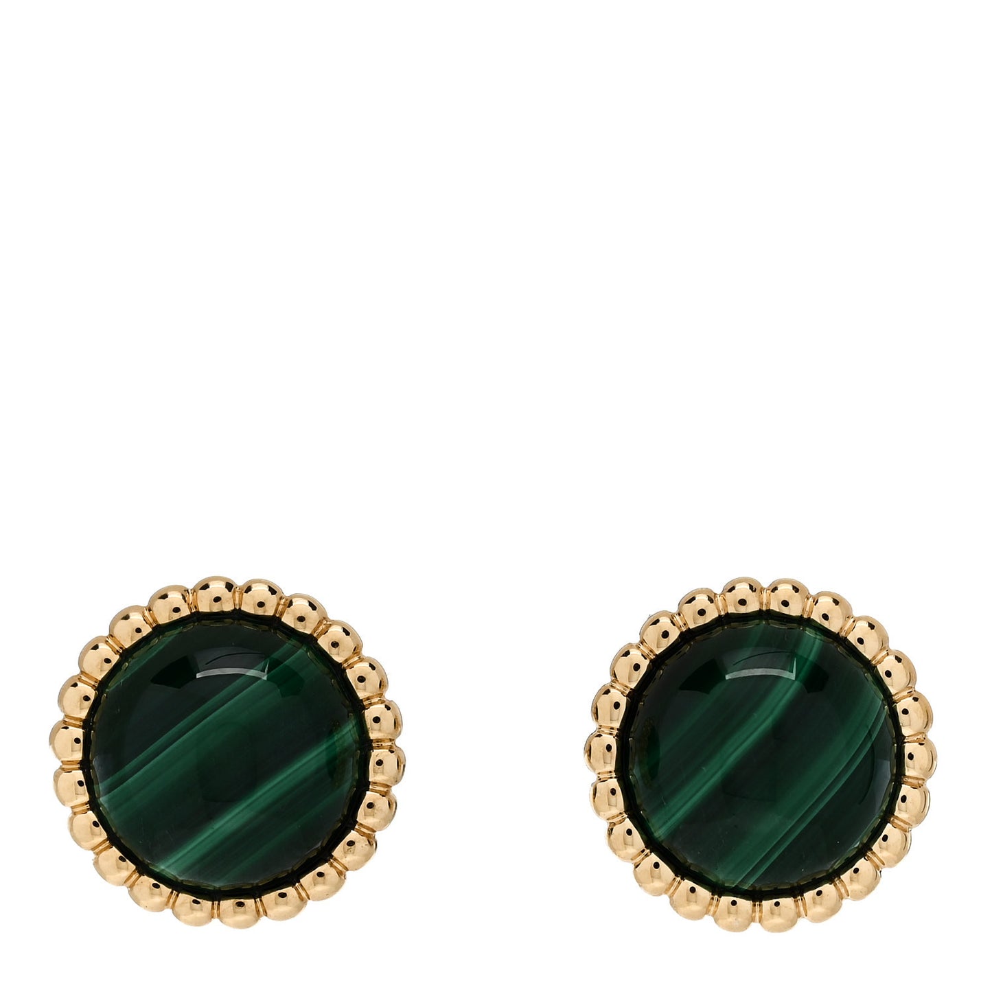 18K Yellow Gold Malachite Perlee Couleurs Earrings