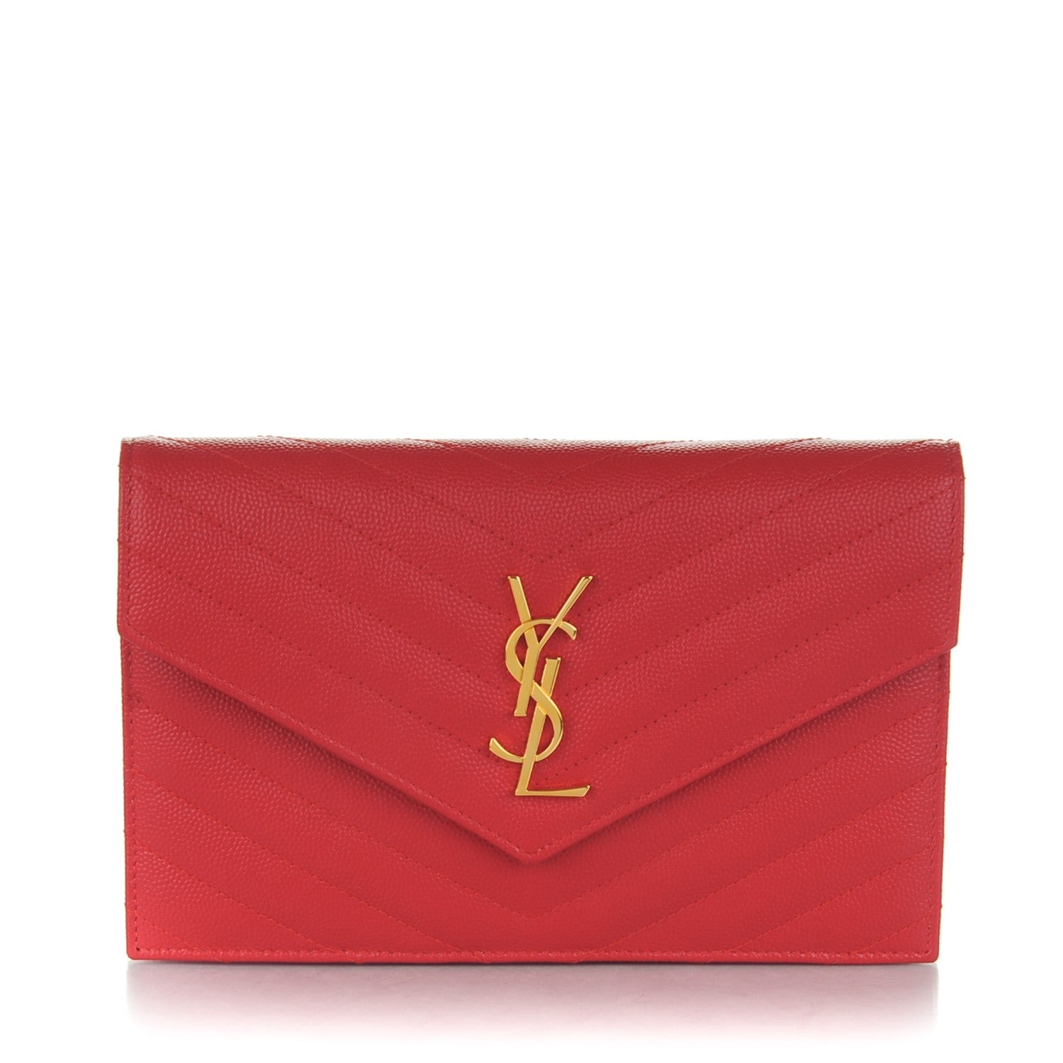 Saint Laurent Grain De Poudre Matelasse Chevron Monogram Envelope Chain Wallet New Red 1 of 7