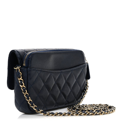 Chanel Caviar Quilted Flap Phone Holder With Chain Navy Blue 3 of 12
