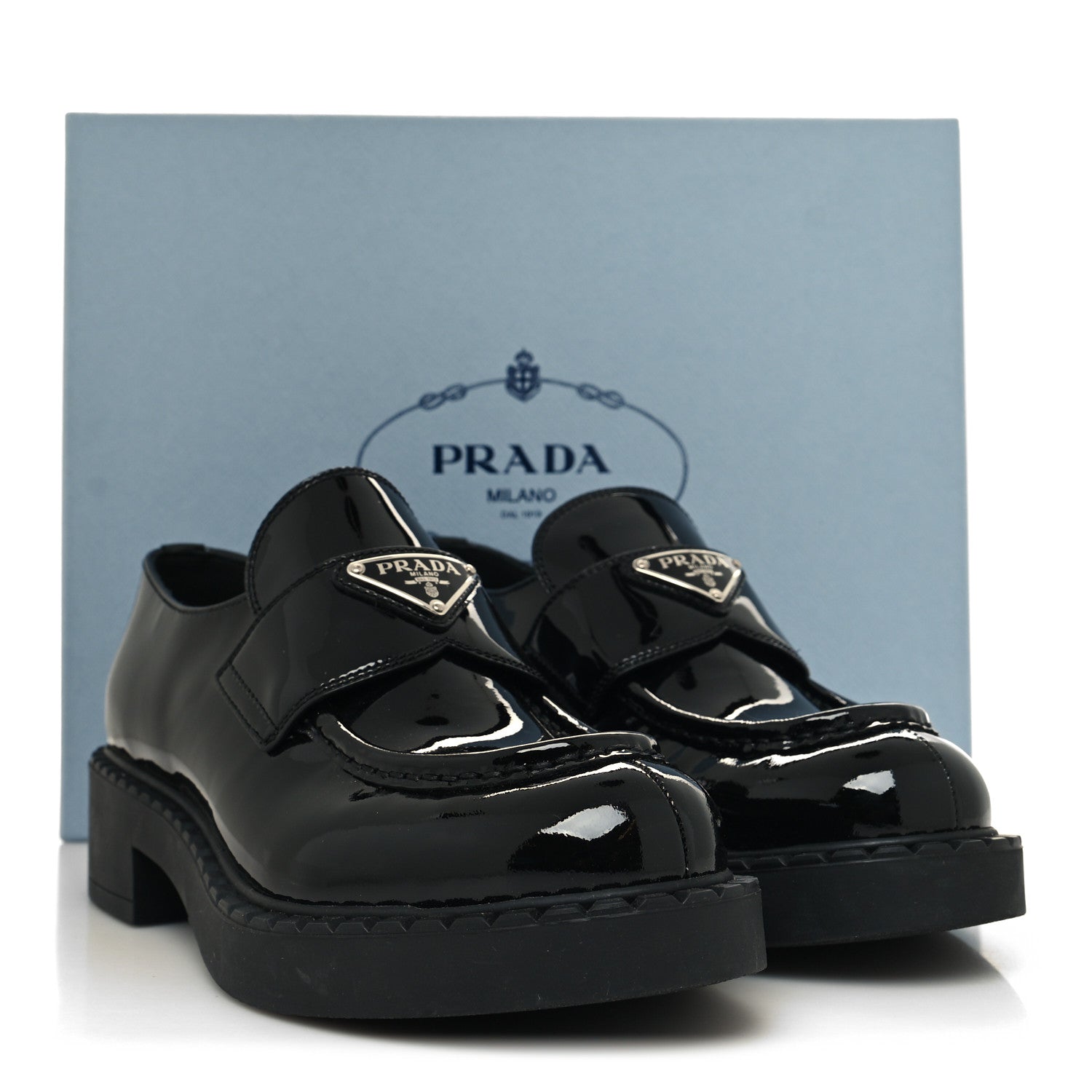 Prada Vernice Triangle 50mm Loafers 38 Black 9 of 9