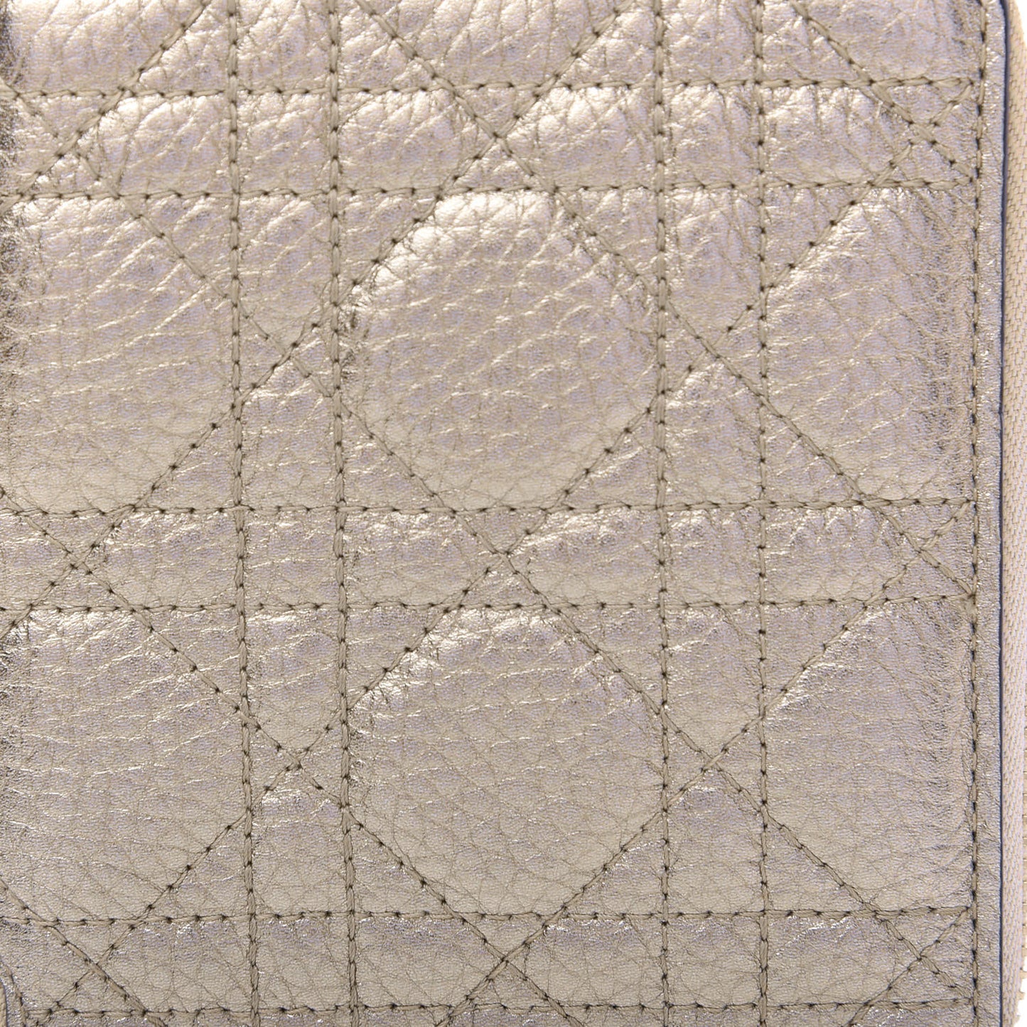 Metallic Calfskin Cannage Lady Dior Medium Wallet Gold