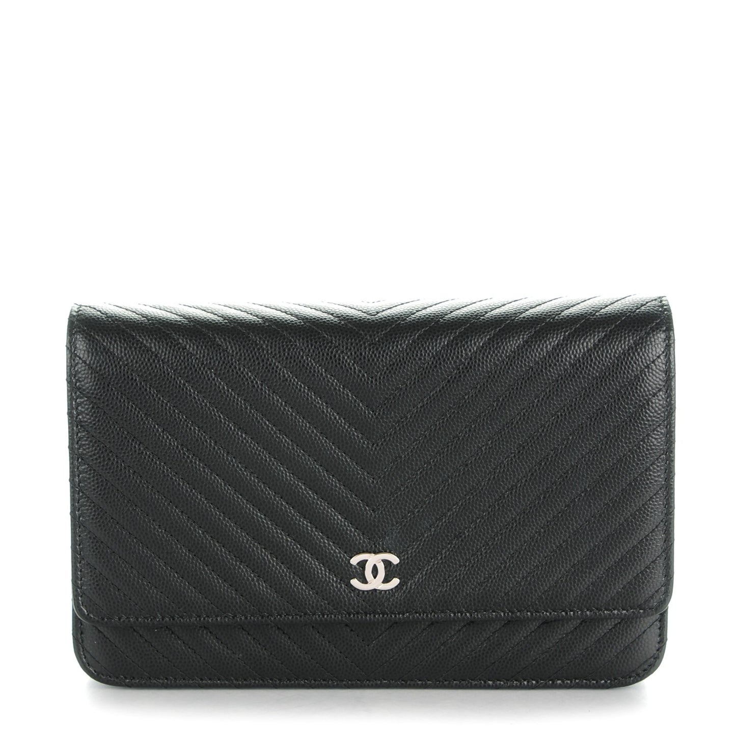Caviar Chevron Quilted Wallet On Chain WOC Black