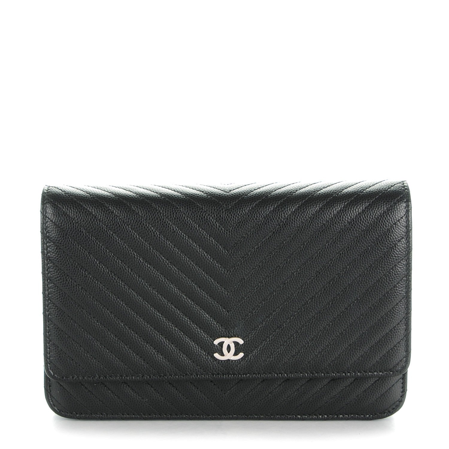 Chanel Caviar Chevron Quilted Wallet On Chain WOC Black 1 of 8