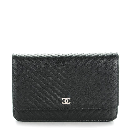 Chanel Caviar Chevron Quilted Wallet On Chain WOC Black 1 of 8