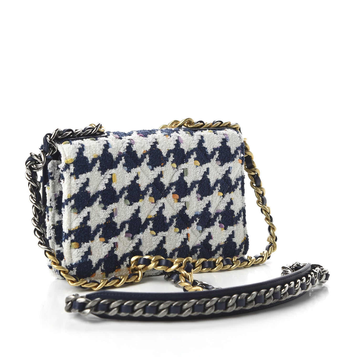 Chanel Tweed Quilted 19 Wallet On Chain WOC Ecru Navy Blue Multicolor 3 of 12