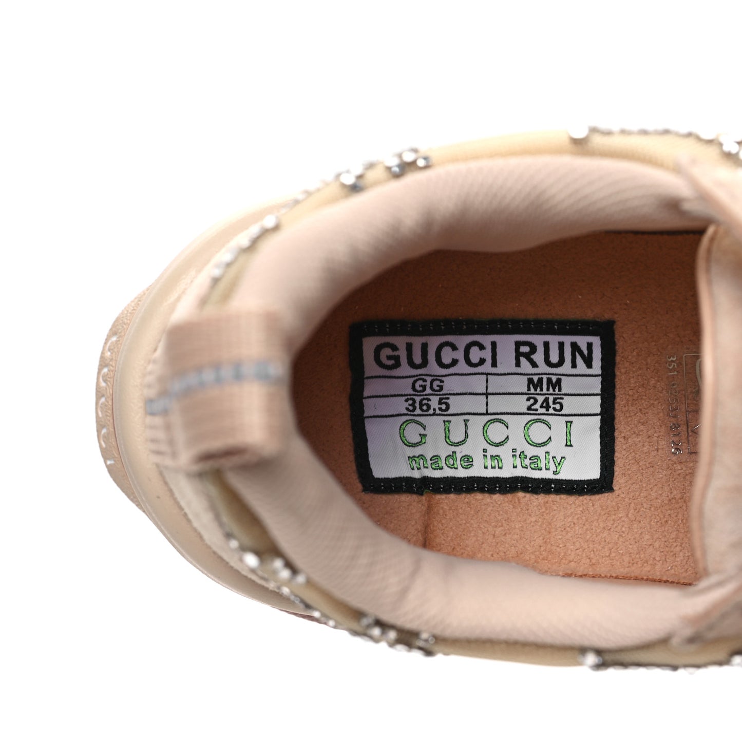Tela Retino Mesh Crystal Suede GG Monogram Womens Gucci Run Sneakers 36.5 Light Powder Skin Rose Silver