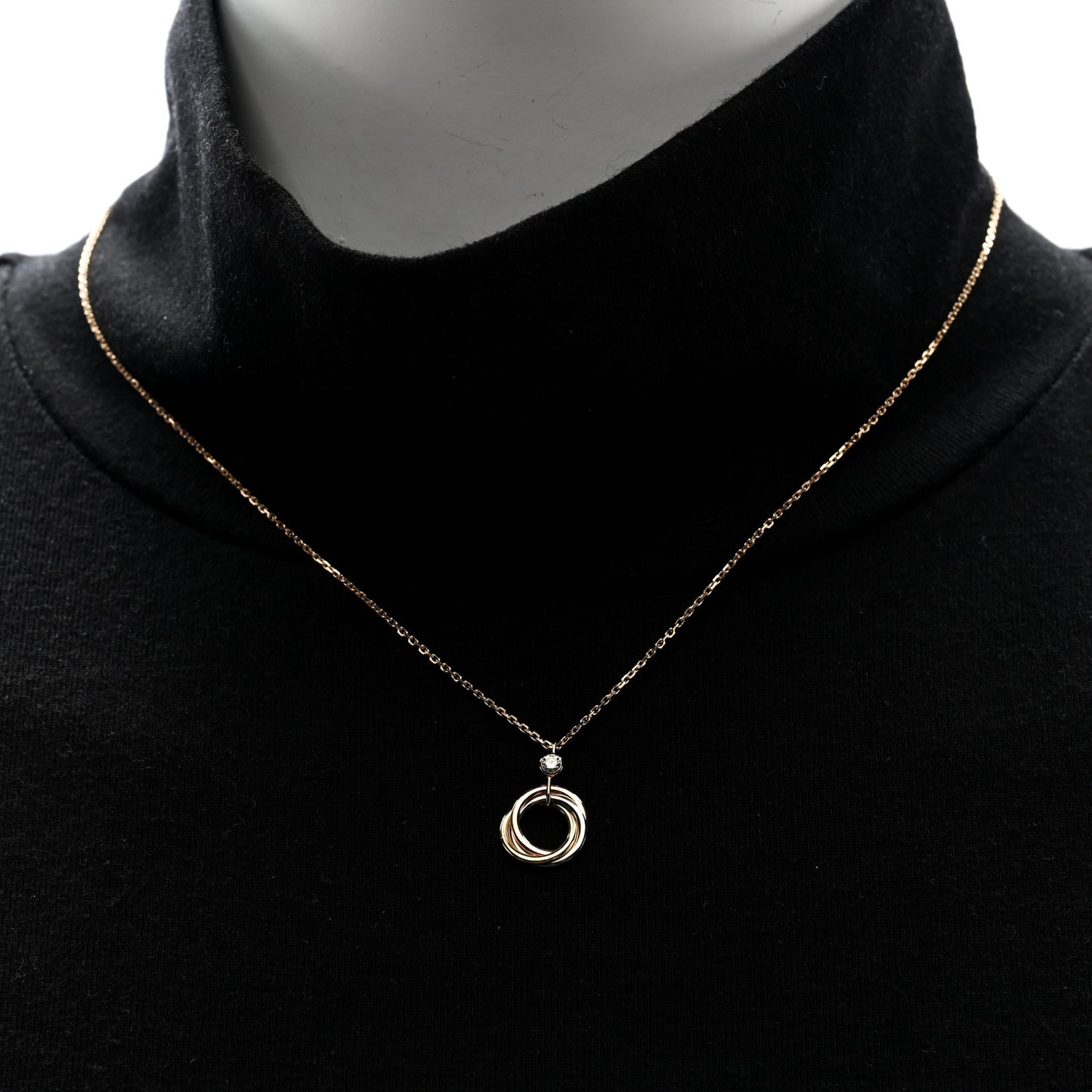 18K Pink Yellow White Gold Diamond Trinity Pendant Necklace