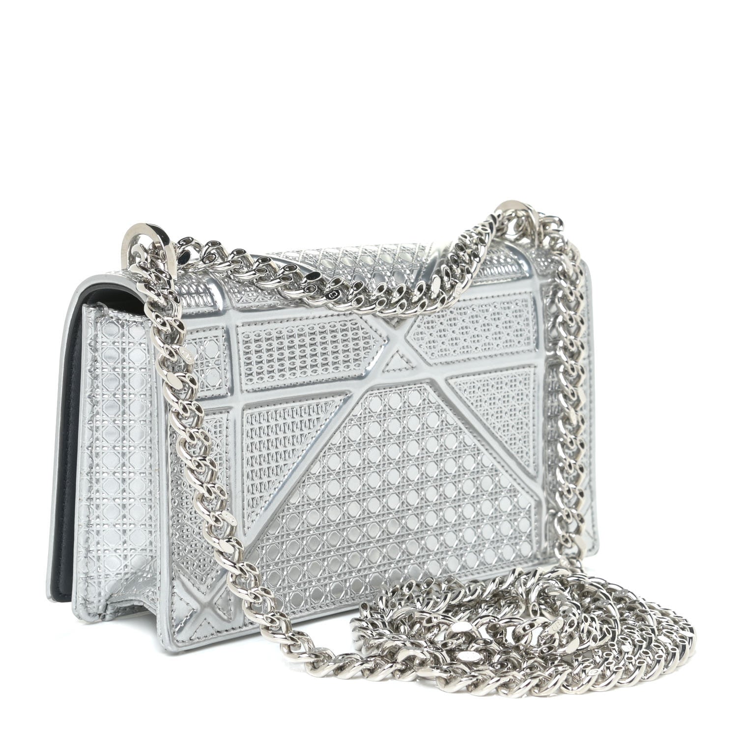 Christian Dior Metallic Patent Micro-Cannage Baby Diorama Flap Bag Silver 3 of 9