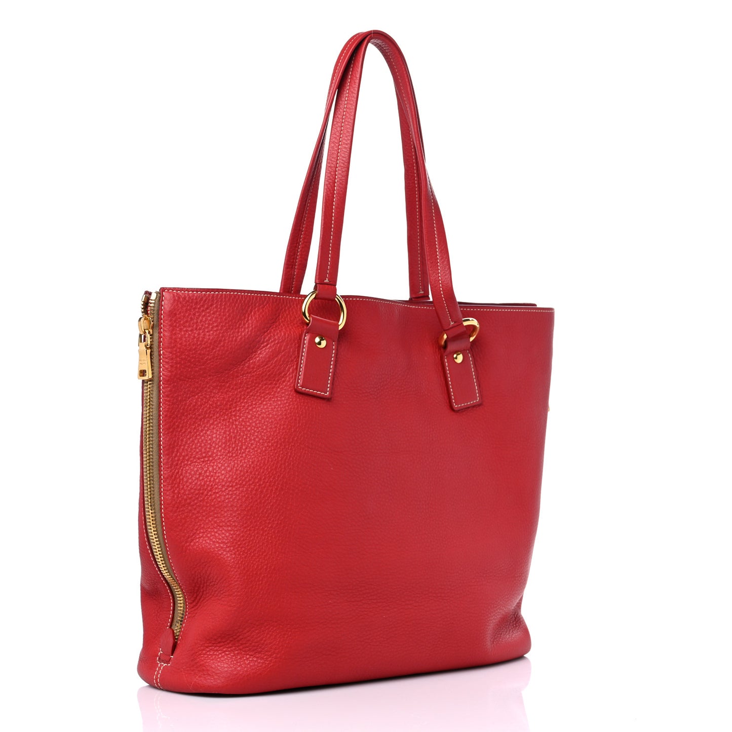 Vitello Daino Side Zip Shopper Tote Rosso